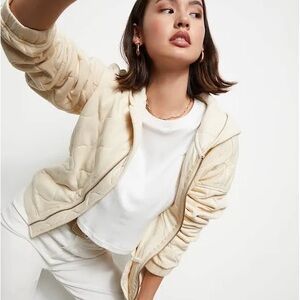 Sanctuary Quilted Cream Zip-Up Bomber Jacket